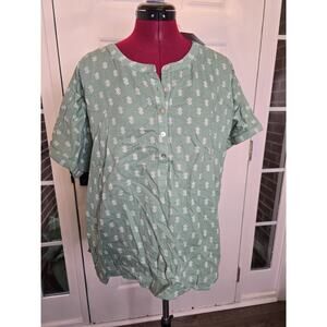NWT Wonderly XL Women's Green Teeny Geo Short Sleeve Gauze Top 100% Cotton